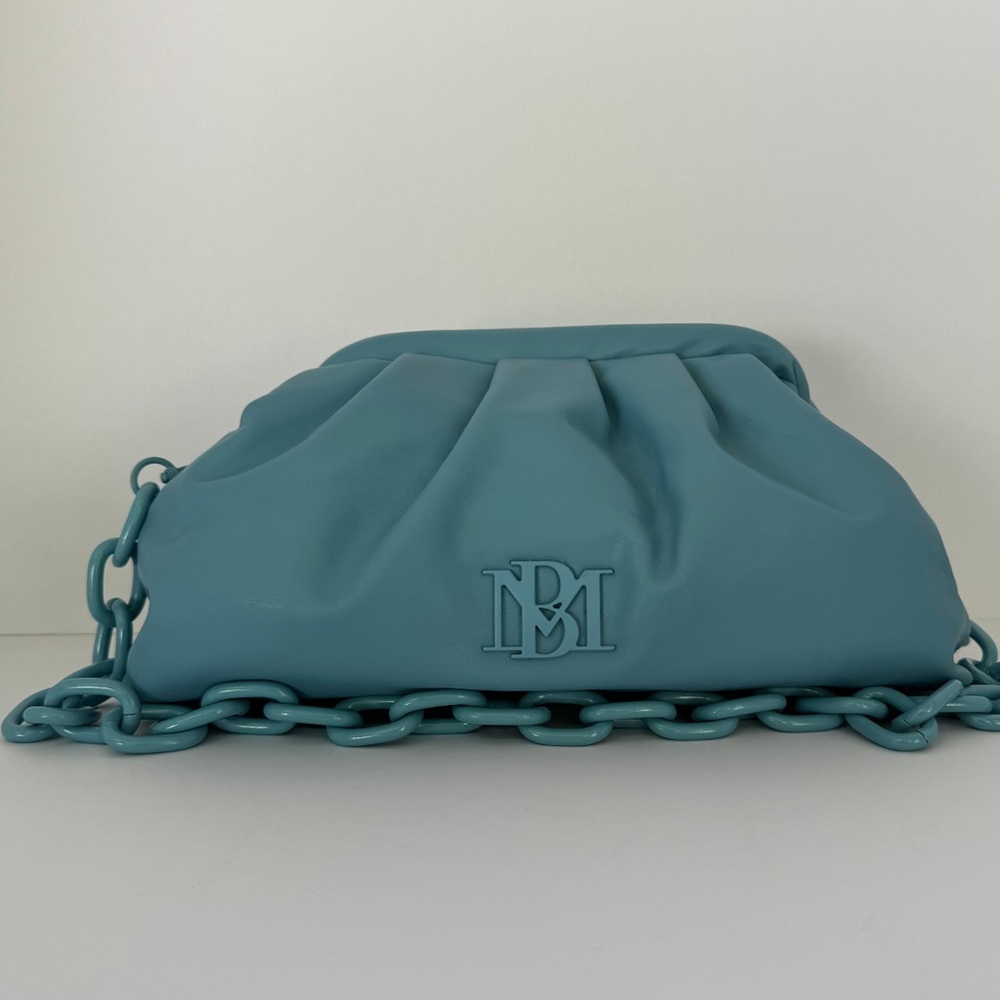 Badgley Mischa Bottega Veneta Blue Leather Clutch with Chain Strap